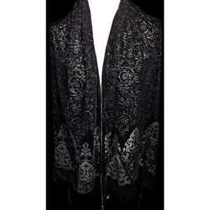 Vintage Gothic Damask Floral Velvet Burnout Scarf With Tassel Corners
